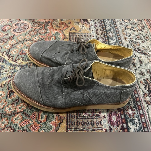FINAL PRICE Toms Mens 140515 Gray Cap Toe Denim Lace Up Oxford Dress - Picture 2 of 7